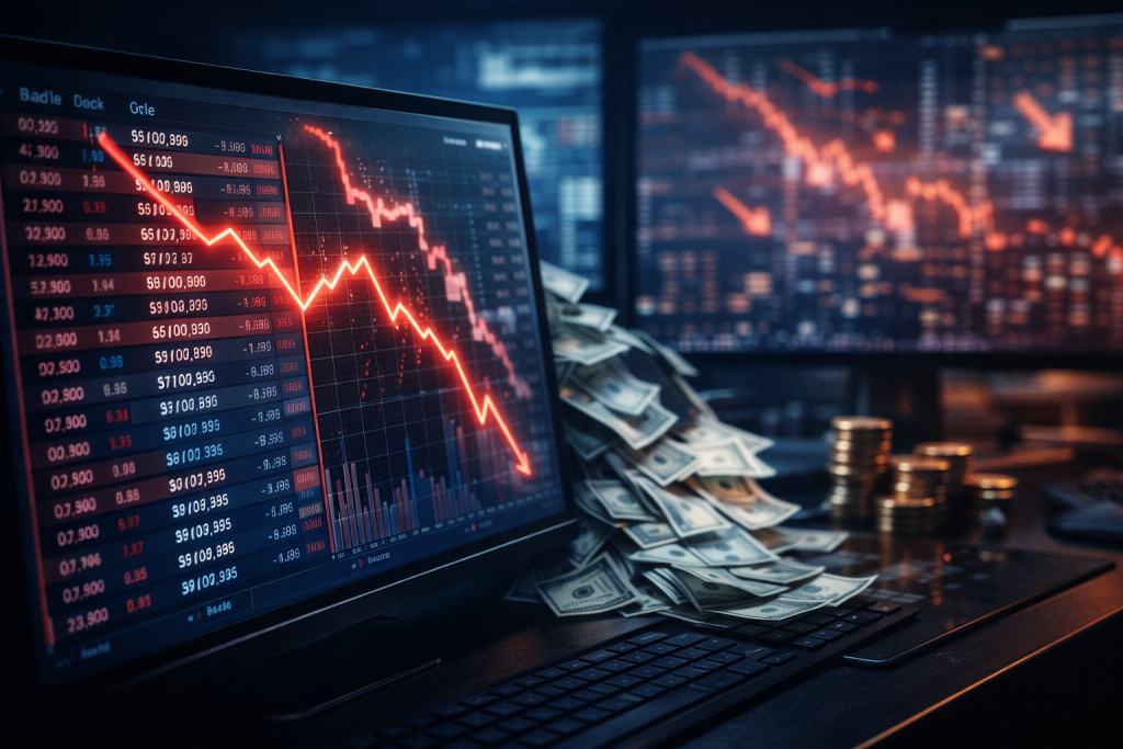 Trading screens showing declining market depth and widening price movements, illustrating how liquidity can deteriorate rapidly during periods of crypto market stress.